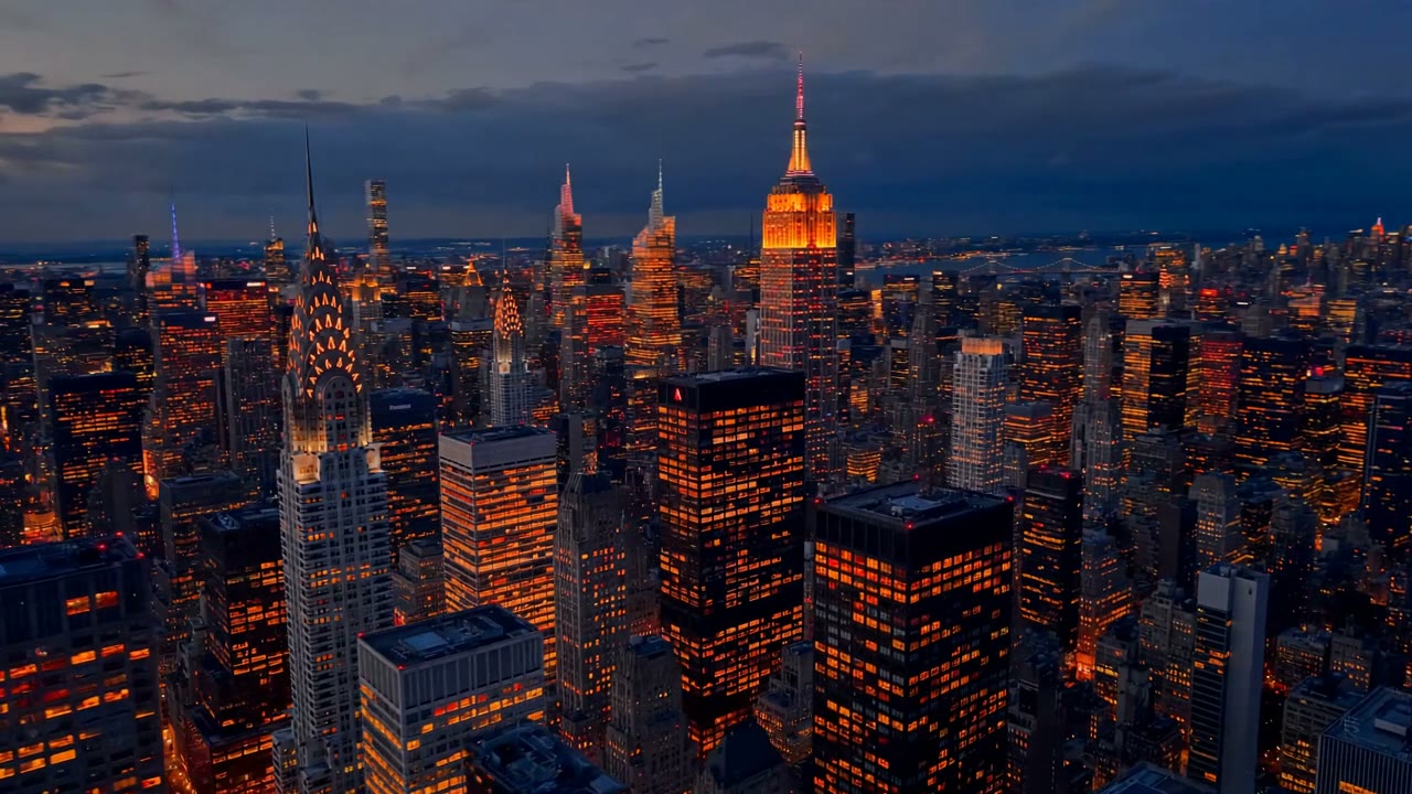 New York City skyline at dusk